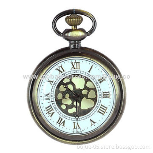 Retro Brown Cover Skeleton Unique Automatic Mechanical Pendant Men's Pocket Watch with CE/RoHS Mark